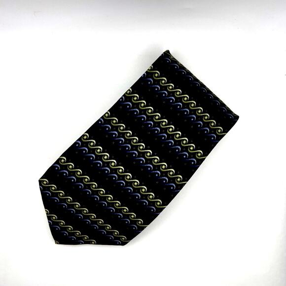 Kilburne and Finch MENS tie -Big & Tall- 68” Long -Black Blue Green Wave-Silk - Picture 5 of 6